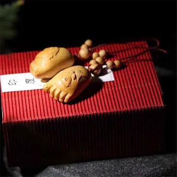 Оригинален САМ натурален автентичен индийски малък лист червено сандалово дърво чемшир абанос богат висулка ключодържател двойка верижка за мобилен телефон