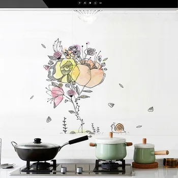 Охлюв и цвете кухненски Маслоустойчив Етикети Противообрастающие кухненски декорации за дома Стенни Тапети, Самозалепващи стенни Плочки стикер