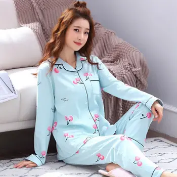 Пижами Жените с дълги ръкави Пролетта-есента корейската дамски Дрехи за дома за по-големи Размери на Летен костюм-двойка Пижами Дамски