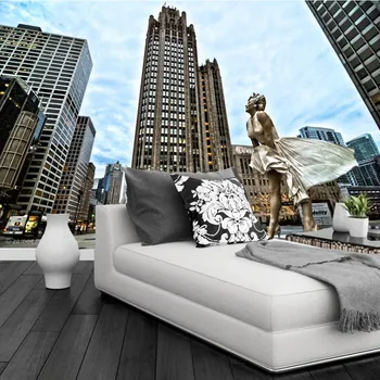 Потребителски 3d Мерилин Монро паметник на небостъргач в Чикаго Сити улични тапети, хол, спалня ТЕЛЕВИЗИЯ стени големи стенописи.