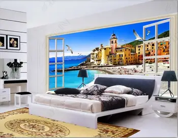 Потребителски стенописи 3d фото тапет в европейски стил пейзаж на Слънчев бряг зад прозореца тапети за стените, 3 d, на роли