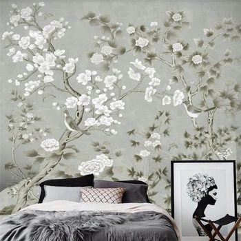Потребителски тапети 3d стенопис ръчно рисувани цветя и птици китайски стил на фона на стената дневна спалня ресторант тапети