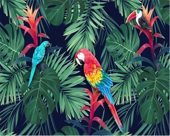 Потребителски тапети Скандинавски тропическо растение папагал фон тапети, стенни рисувани начало декор дневна спалня 3d тапети