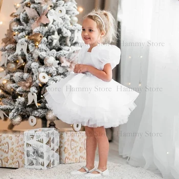 Принцеса рокля с цветя модел За Момичета, Прекрасни Вечерни Рокли-опаковки За Малки Момичета, на Кратко Пищни Рокля с Квадратни Деколтета на Рожден Ден, Рокля За Първо Причастие От Органза