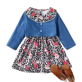 Продажба на едро, есенно-зимния удобна рокля с дълъг ръкав за малки момичета с модерните цветове, изработени от деним