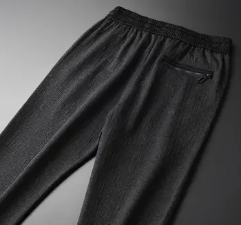 Пролетни Луксозни Плътни Черни Панталони От Композитен Тъкан, по-Големи Размери 4xl, Еластичен Колан, Мъжки Ежедневни Панталони-молив