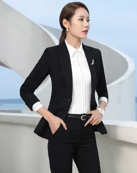 Пролетта и есента корейската версия на бизнес облекло Тънък костюм с дълги ръкави обикновен костюм офис костюм за интервю костюми