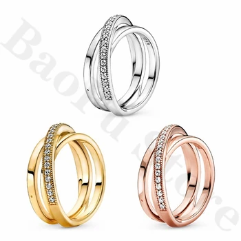 Пръстен от сребро BaoFu 925 проба, луксозно пръстен с три кръгчета с кръстосани намоткой, е на разположение в 3 цвята, подходящи за оригинални женски накити