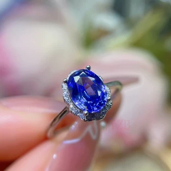 Пръстен с естествен танзанитом от сребро 925 проба проста модни поставяне с диамантен пръстен женски нишевый дизайн, високо чувство за светлина луксозно пръстен