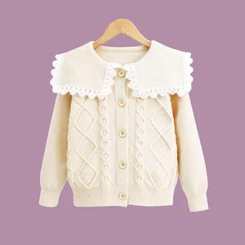 Пуловер за момичета 2023, Нова Есенна жилетка, Възли детски Пуловери, Модерен Завързана яка, Корейското Милото детско палто