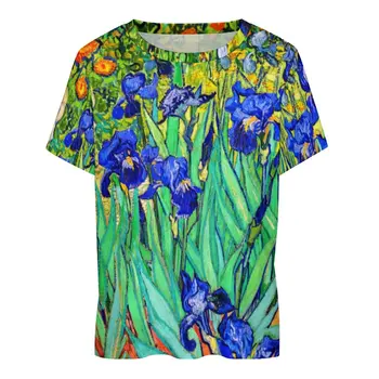 Реколта Тениски с Флорални Принтом Irises by Van Gogh, Ежедневни тениски с Къс Ръкав, Кавайные Тениски, Голям Размер 7XL 8XL, Секси Върхове, Идея за Подарък