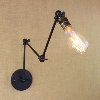 Ретро Iron Гъвкав С Ключ Монтиран На Стената Лампа E27 Притежателя Лампи 110-240 V За Кухни, Спални, Прикроватного Фоайе, Вътрешно Осветление