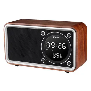 Ретро дървена bluetooth високоговорител преносим безжичен открит FM радио часовник настолен високоговорител субуфер alarm clock аудио caixa de som