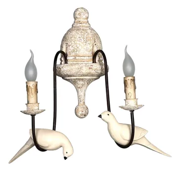 Ретро птица, с монтиран на стената лампа, френски ретро бял дървен стенен монтаж аплици селски монтиран на стената лампа, лампа, античен птица лампа в спалнята селска къща