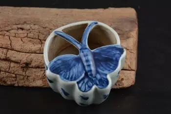 Рядка порцеланова купа QingDynasty, бяла и синя, пеперуда, Ръчно рисувани, Събиране и украса, Безплатна доставка