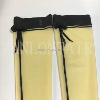 секси бельо екзотичен латекс, ръчно изработени cekc zentai tighth прозрачни сплайсированные черни линии с лък-възел дълги чорапи, чорапи за поръчка