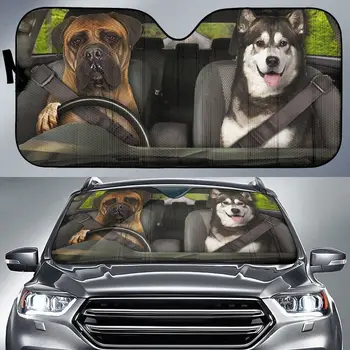 Сенника на Предното стъкло на автомобила на Любителите на кучета от породата боксер и хъски