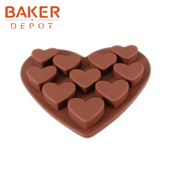Силиконова форма за шоколад малка форма на сърце силиконова форма за печене на торта инструменти за печене Сапун бонбони залепваща формата на желирани форми за лед, 10 дупки