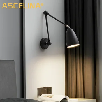 Скандинавски LED монтиран на стената Лампа Креативен Модерен Регулируема Плъзгаща Сгъваема Лампа С Дълга Ръка, Нощно Шкафче За Спалня Декор За Кабинет Стенни осветителни Тела