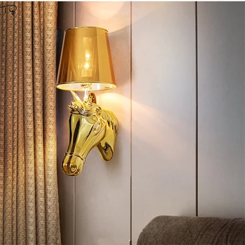 Скандинавски Модерен, Креативен Стенен Лампа От Смола С Конете Главата Led E27 Просто Вътрешно Осветление На Хотелската Спалня Нощни Балкон, Коридор, Пасаж