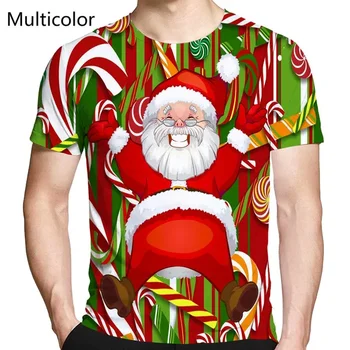 Сладка тениска с образа на Дядо Коледа и Елен, Индивидуална Тениска с весела Коледа, Мъжки и Дамски тениски с Къс Ръкав