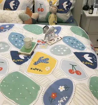 Сладък комплект спално бельо с изображение на анимационни птици за деца и юноши, цветен единична двойна памук twin пълен кралица домашен текстил чаршаф калъфка пухени