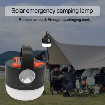 Слънчев USB Акумулаторна Лампа за Къмпинг Външно Осветление, с една Кука на Дистанционното Управление за Барбекю Туризъм Пикник Преносими Led Фенер