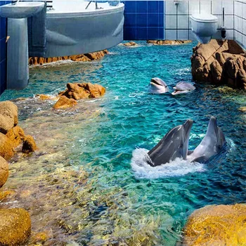 стикер beibehang 3D подови рисувани HD каменна делфин на брега нескользящие водоустойчив сгъстено самозалепващи PVC Тапети подови живопис
