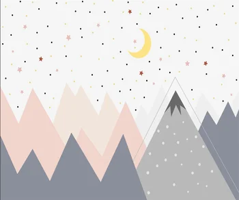 тапети за стени спални, скандинавски карикатура геометрични планински върхове тапети за детска стая звездното небе фото тапети