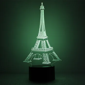 Творчески цвят Usb захранване 3D илюзия Айфеловата кула масата украса led акрилна настолна лампа като подарък безплатна доставка
