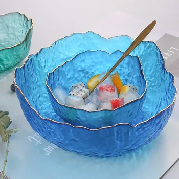 Творчески японски чук модел позлатен ръб стъклена салатница домакински суповая купа и купа за ядки плодови прозрачна купа и купа за спагети