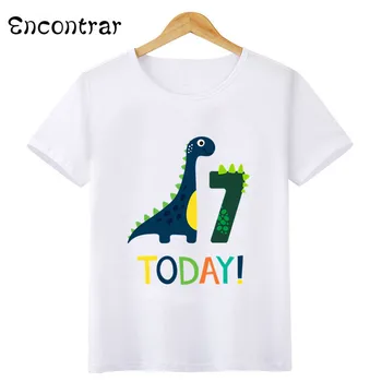 Тениска с изображение на Динозавър с номер за рожден Ден за момчета, Детска тениска с Динозавром честит Рожден Ден, Забавен подарък за момичета, Детска тениска, HKP2482