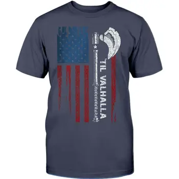 Тениска с надпис Один Mythology Proud American Viking Axe Flag Към Валхала. Лятна Памучен Мъжка Тениска С Кръгло Деколте и Къс Ръкав, Новата S-3XL