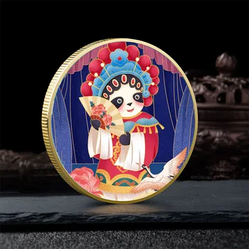 Традиционната Китайска Национална Квинтесенцията на Пекинската Опера Златна монета с Анимационни Пандой Възпоменателна Монета Метален плавателни съдове за Събиране на Подаръци