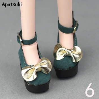 Тъмно зелена модни обувки с лък за кукли 1/4 BJD, обувки с завязками на висок ток за кукли СИНЬИ 45-50 см, аксесоари за кукли 1: 4
