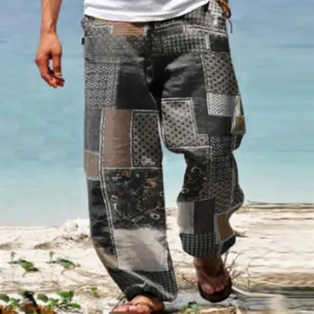 Уютни Популярните Панталони с Геометричен Модел Спокойна Засаждане, Мъжки Свободни Панталони на Тънки Линии за Почивка