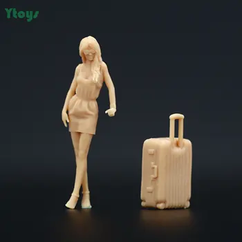 Фигурка от смола Момиче Настоява куфар 1:64 Лъскав Пиле Ръчно изработени от смола Неокрашенная модел 3D Печат направи си САМ Играчка