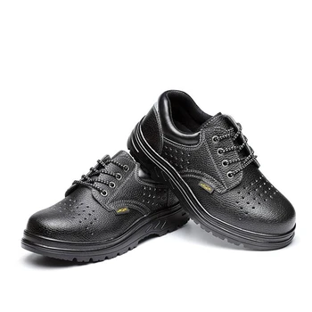 Черни Защитни Обувки От Естествена Кожа, С Метална Бомбе, Мъжки Неразрушаемая Безопасни Обувки, Мъжки Работни Обувки за Мъже, Работни Обувки със защита от пробиви